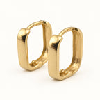 14K Gold Rounded Rectangular Hoop Earrings — front