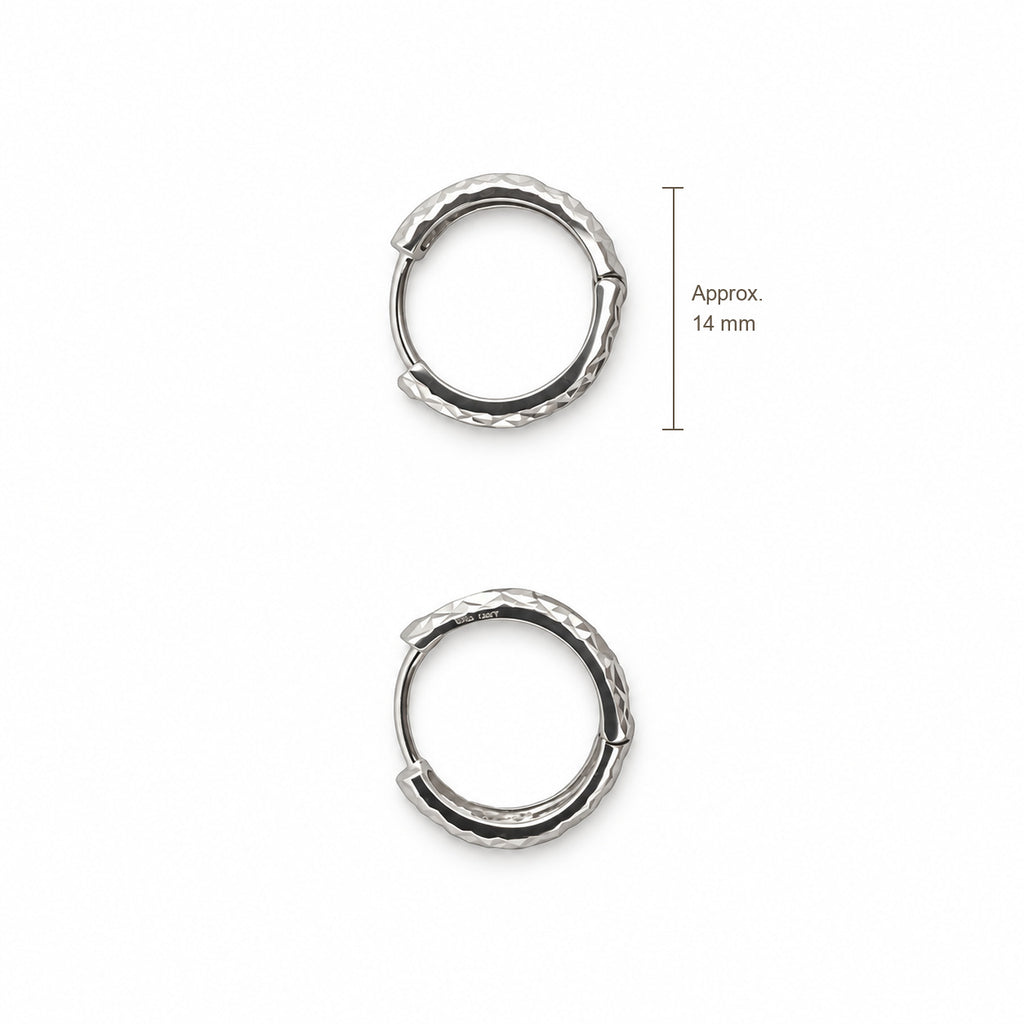 14K Gold Faceted Hoop Earrings — top, approximate size reference