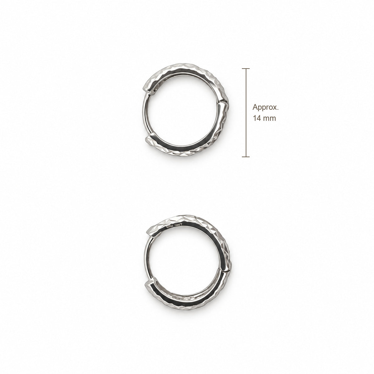14K Gold Faceted Hoop Earrings — top, approximate size reference
