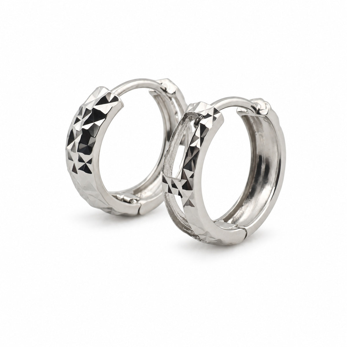 14K Gold Faceted Hoop Earrings — front