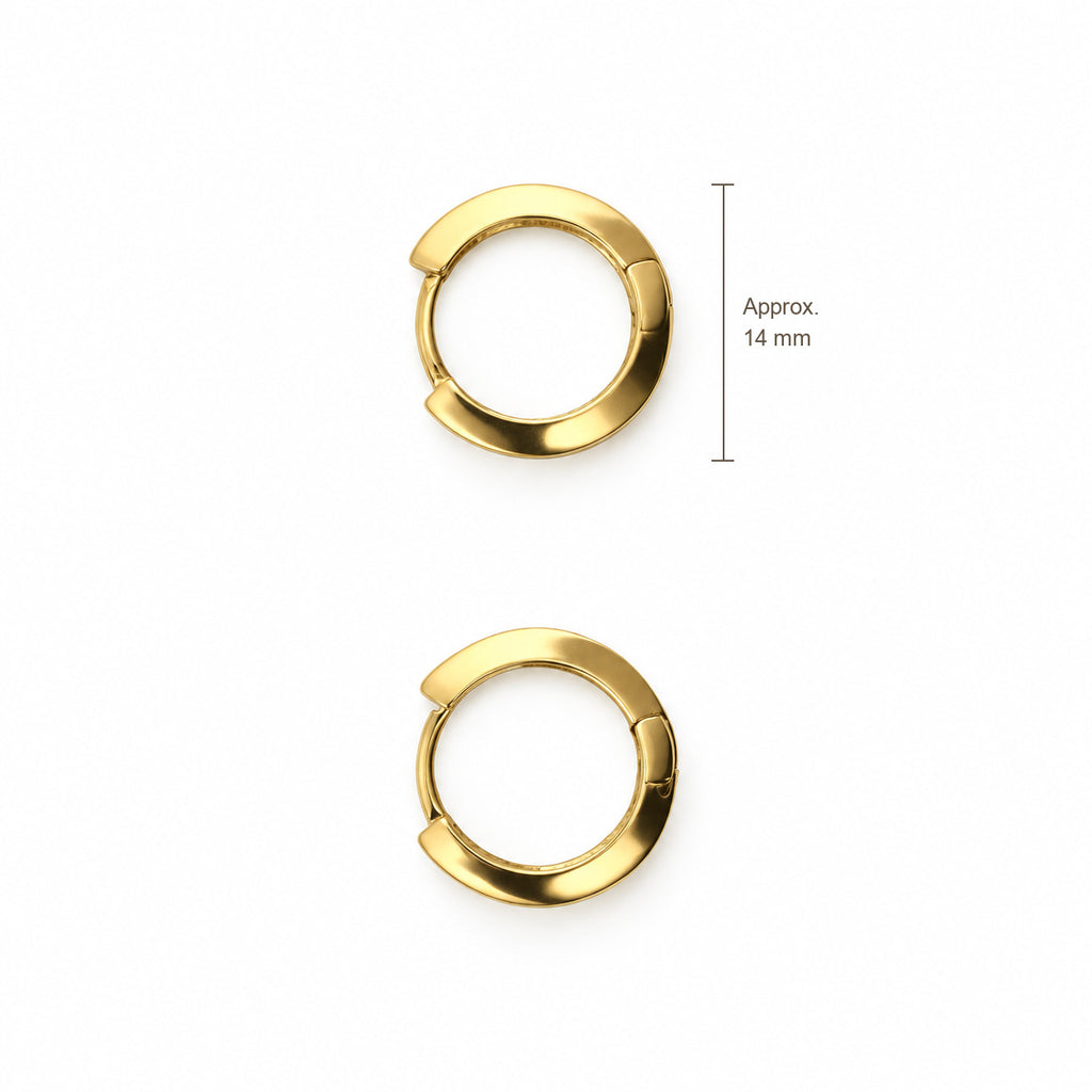 14K Gold Flat-Profile Hoop Earrings — top, approximate size reference