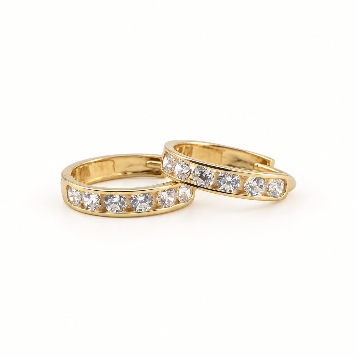 14K Gold CZ Accent Hoop Earrings — low-angle