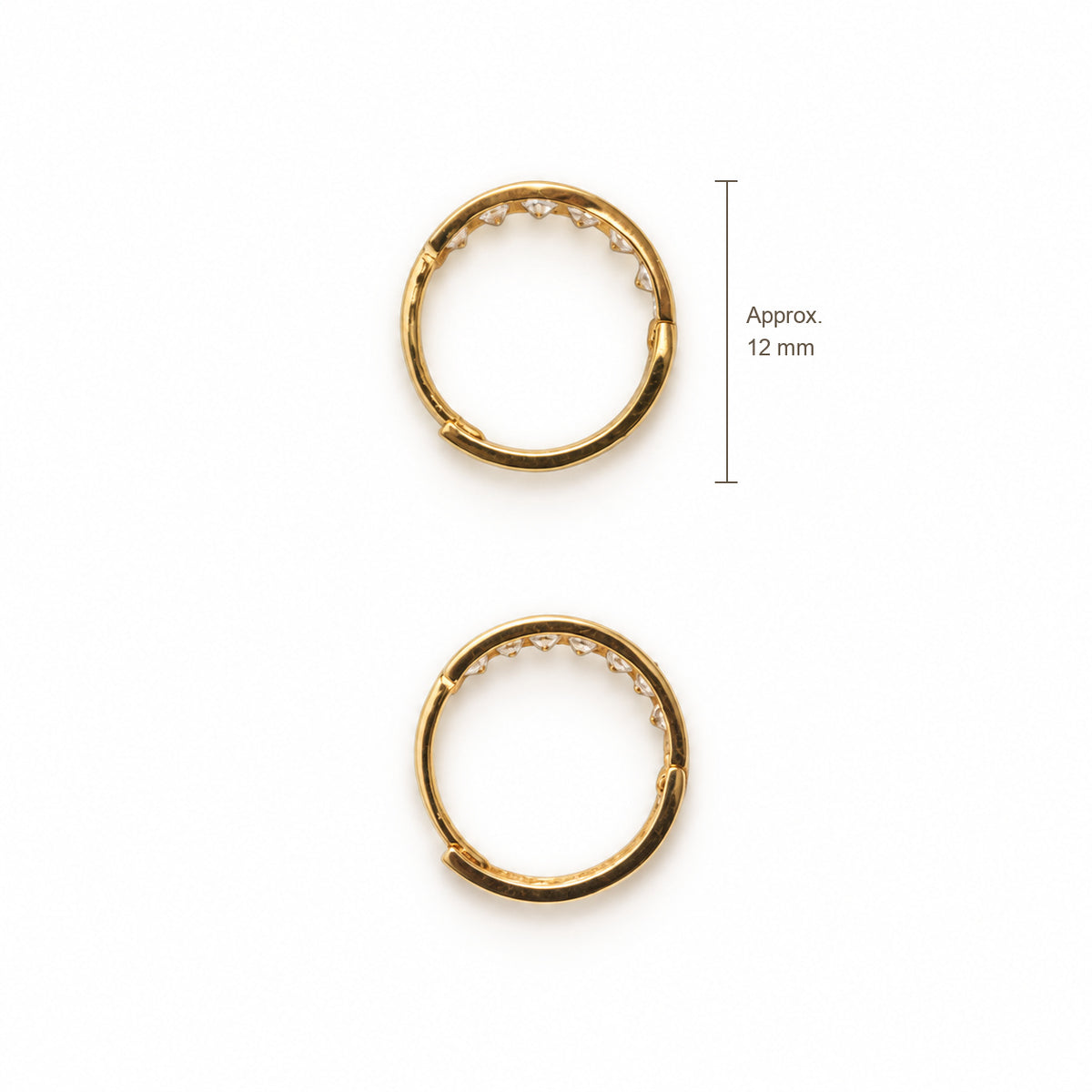 14K Gold CZ Accent Hoop Earrings — top, approximate size reference