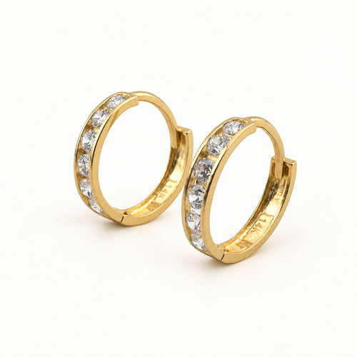 14K Gold CZ Accent Hoop Earrings — front