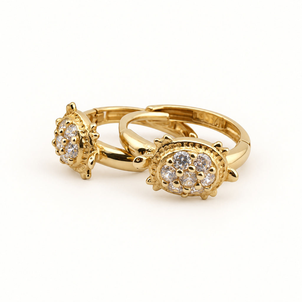 14K Gold Turtle CZ Hoop Earrings — low-angle