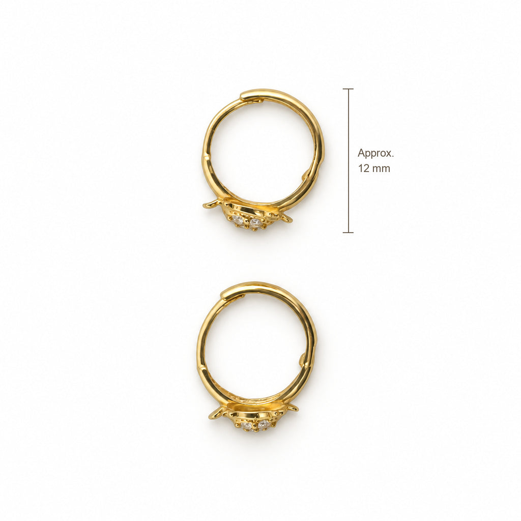 14K Gold Turtle CZ Hoop Earrings — top, approximate size reference