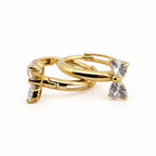 14K Gold Heart-Bow CZ Hoop Earrings — low-angle