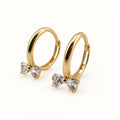 14K Gold Heart-Bow CZ Hoop Earrings — front