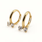 14K Gold Heart-Bow CZ Hoop Earrings — front