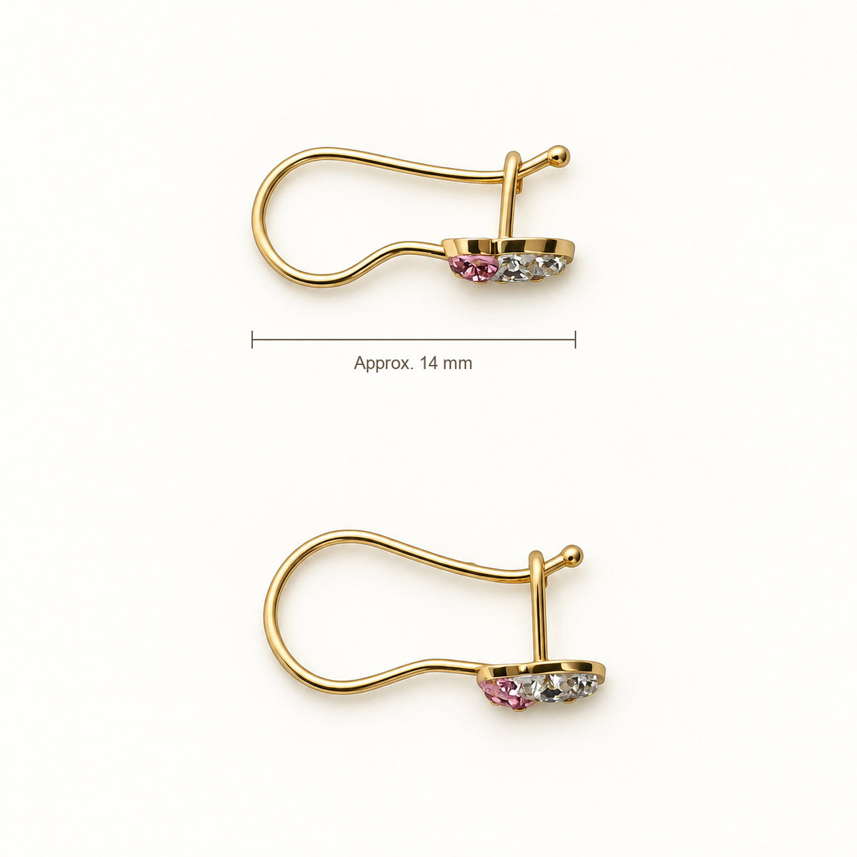 14K Gold Cat-Detail Earrings — top, approximate size reference