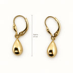 14K Gold Teardrop Dangle Earrings — top, approximate size reference