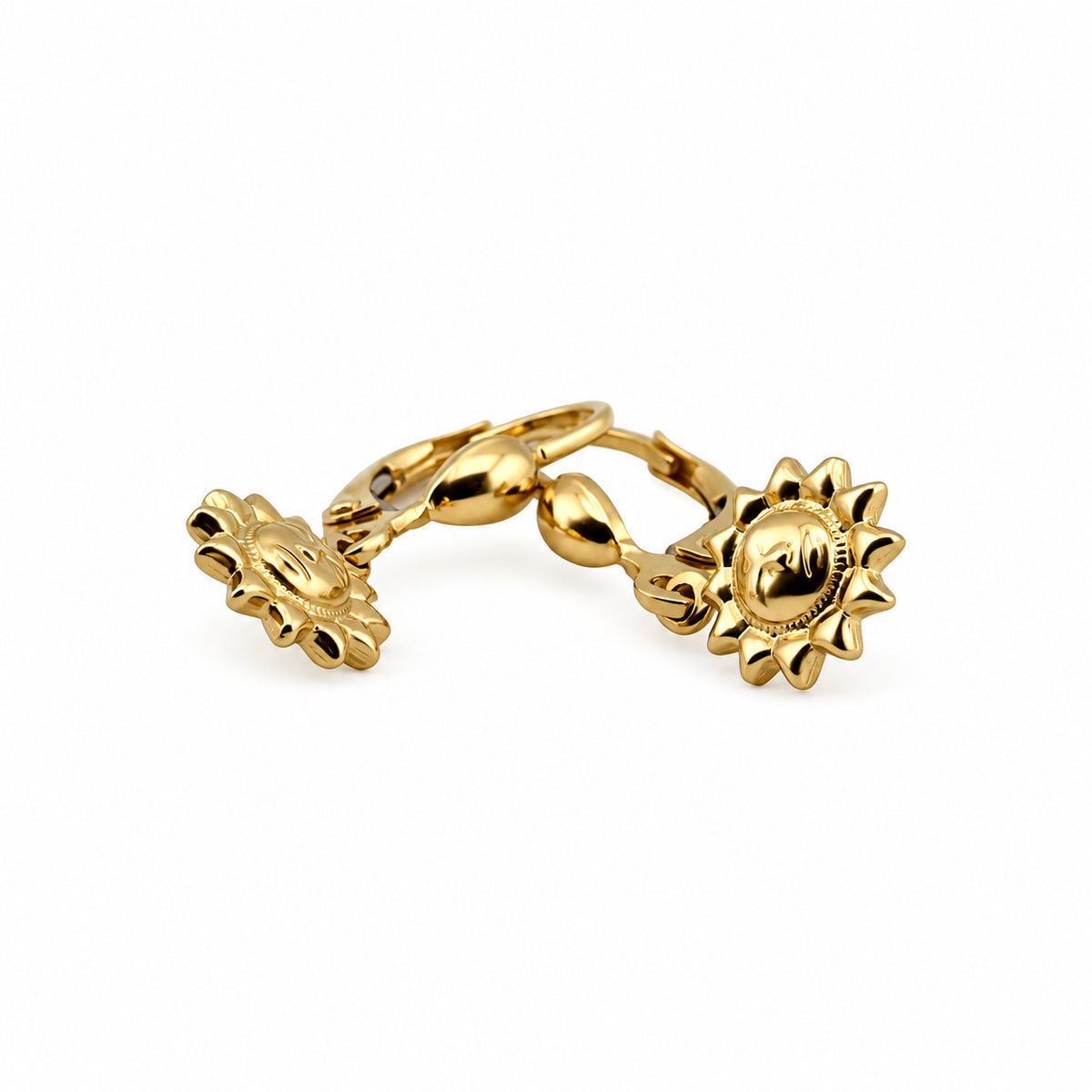 14K Gold Sunburst Drop Earrings — low-angle
