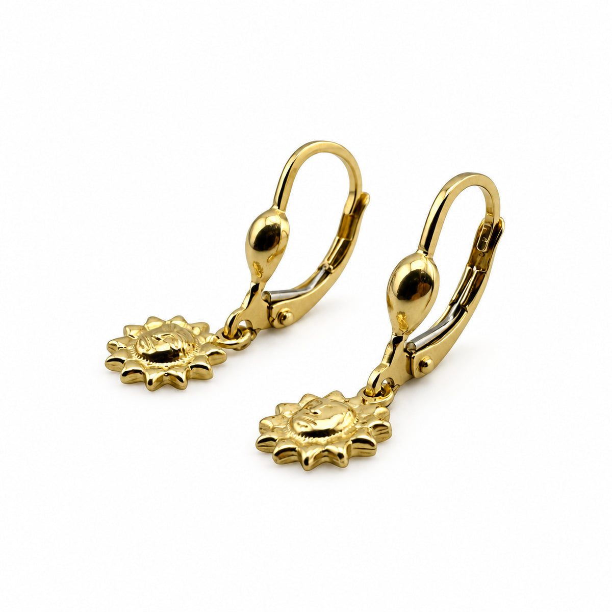 14K Gold Sunburst Drop Earrings — front