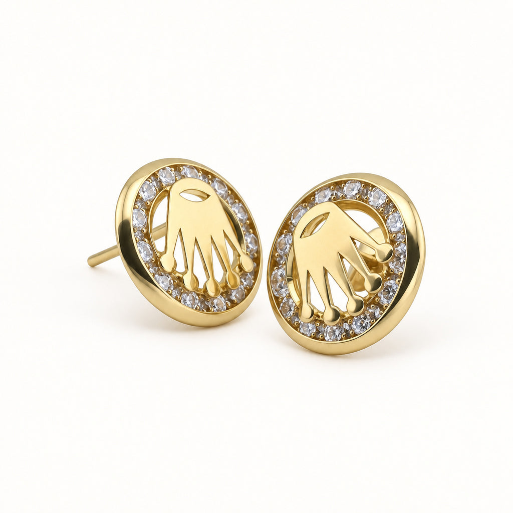 14K Gold Oval Crown CZ Stud Earrings — front