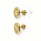 14K Gold Oval Crown CZ Stud Earrings — top, approximate size reference