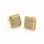 14K Gold Square CZ Cluster Stud Earrings — front