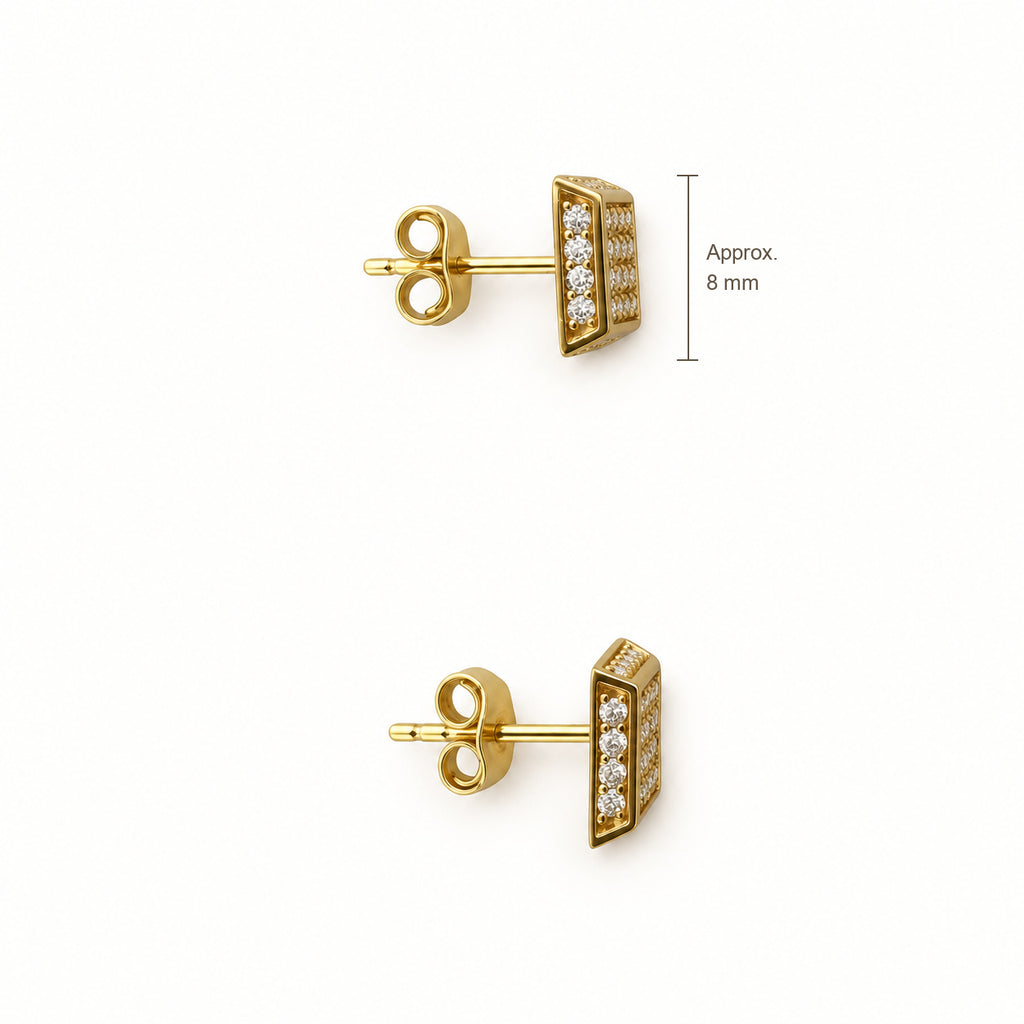 14K Gold Square CZ Cluster Stud Earrings — top, approximate size reference