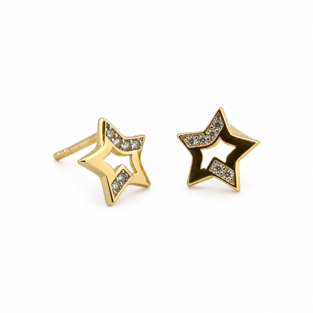 14K Gold Open Star CZ Stud Earrings — front