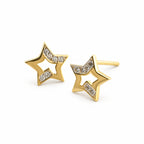 14K Gold Open Star CZ Stud Earrings — front-detail