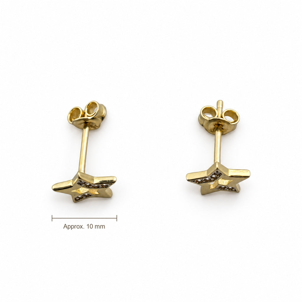 14K Gold Open Star CZ Stud Earrings — top, approximate size reference