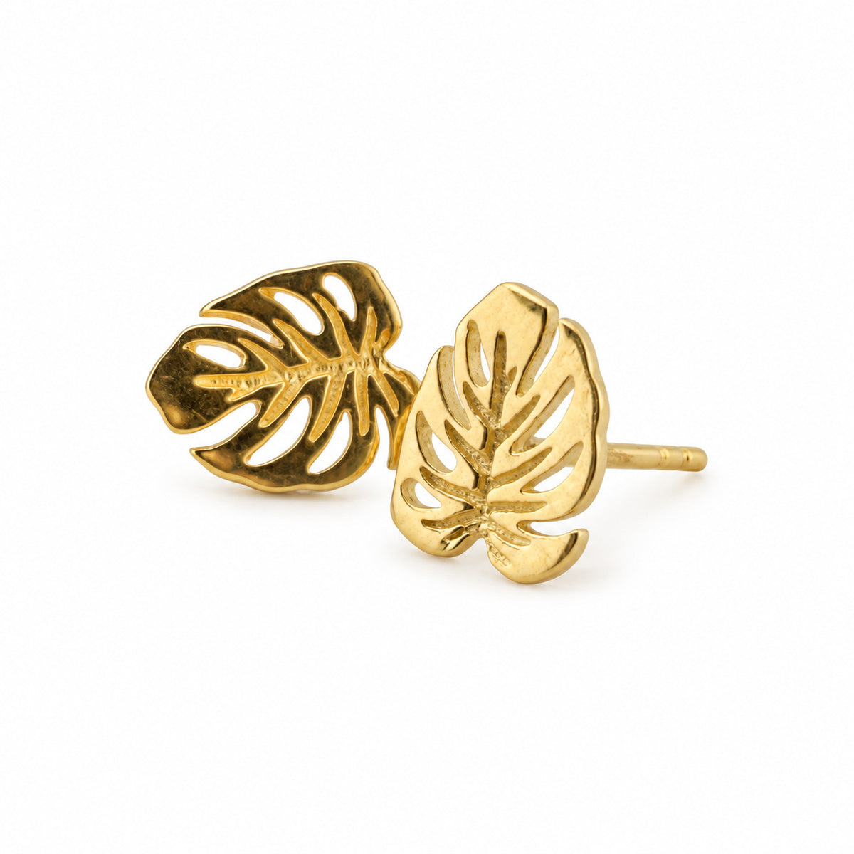 14K Gold Leaf Openwork Stud Earrings — front