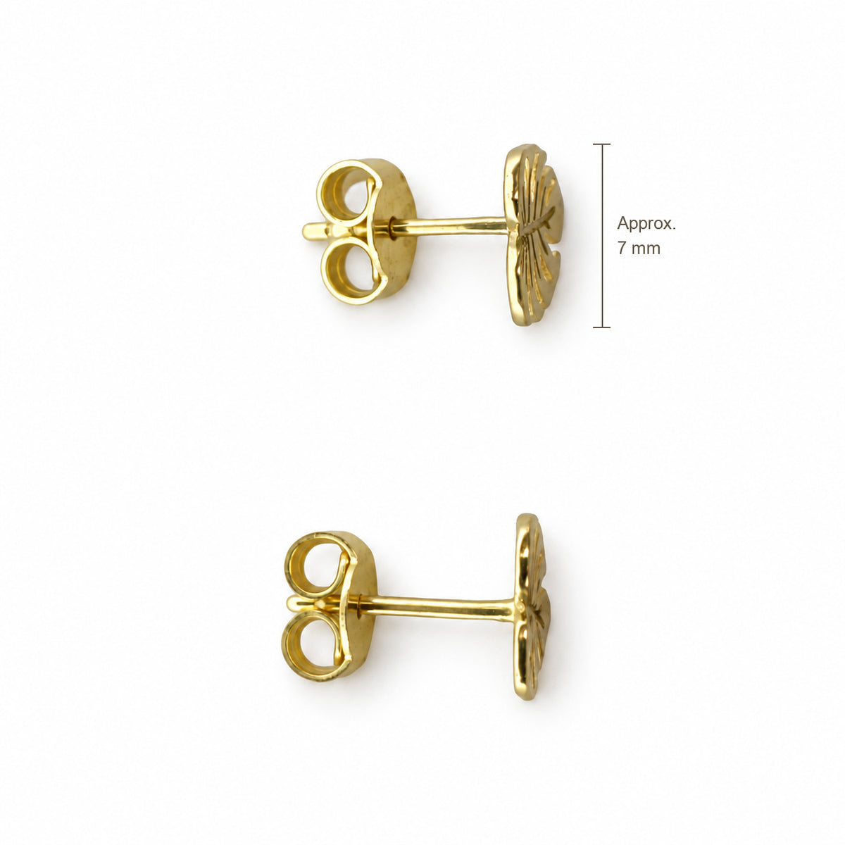 14K Gold Leaf Openwork Stud Earrings — top, approximate size reference