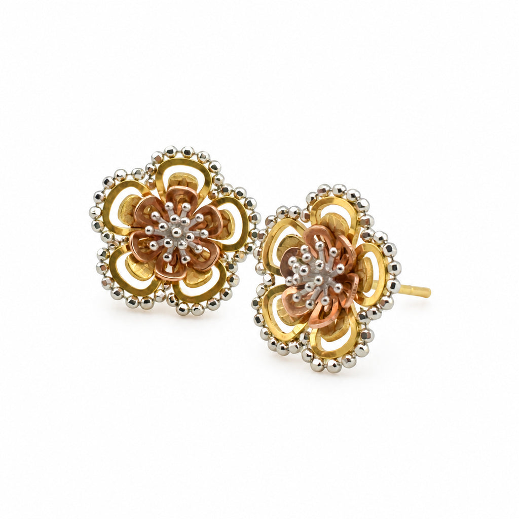 14K Gold Multi-Tone Floral Stud Earrings — front