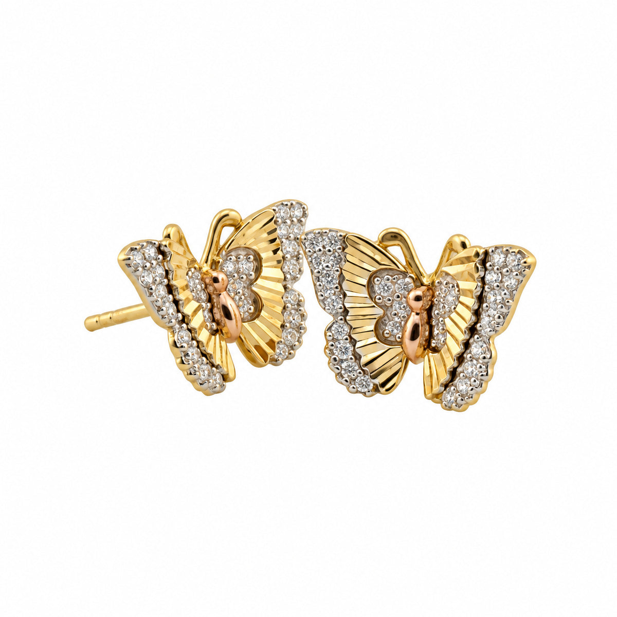 14K Gold Butterfly Accent Stud Earrings — front