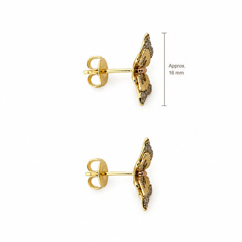 14K Gold Butterfly Accent Stud Earrings — top, approximate size reference