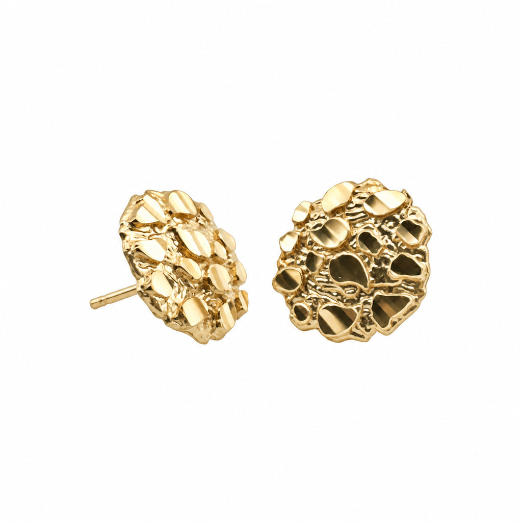 14K Gold Textured Openwork Stud Earrings — front