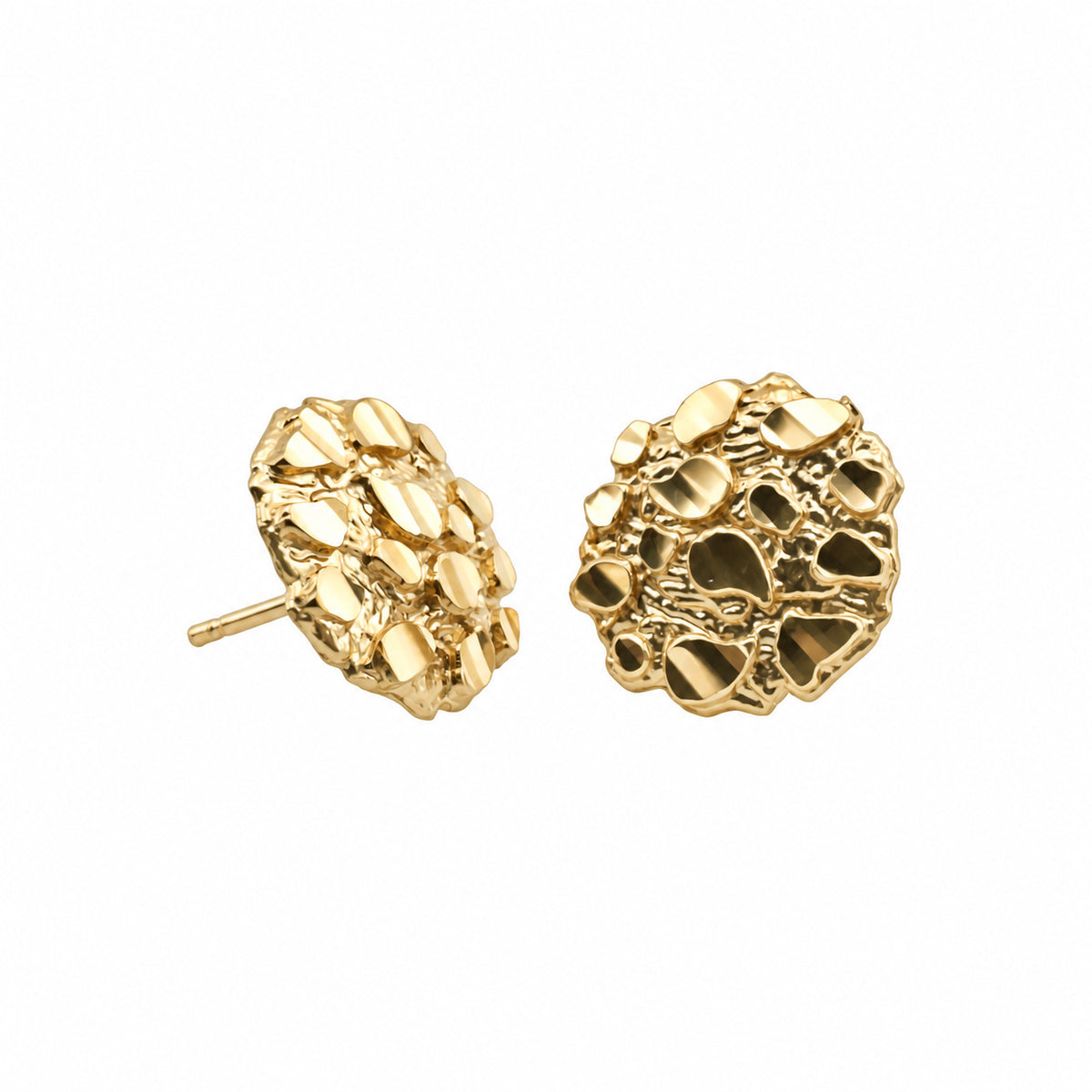 14K Gold Textured Openwork Stud Earrings — front