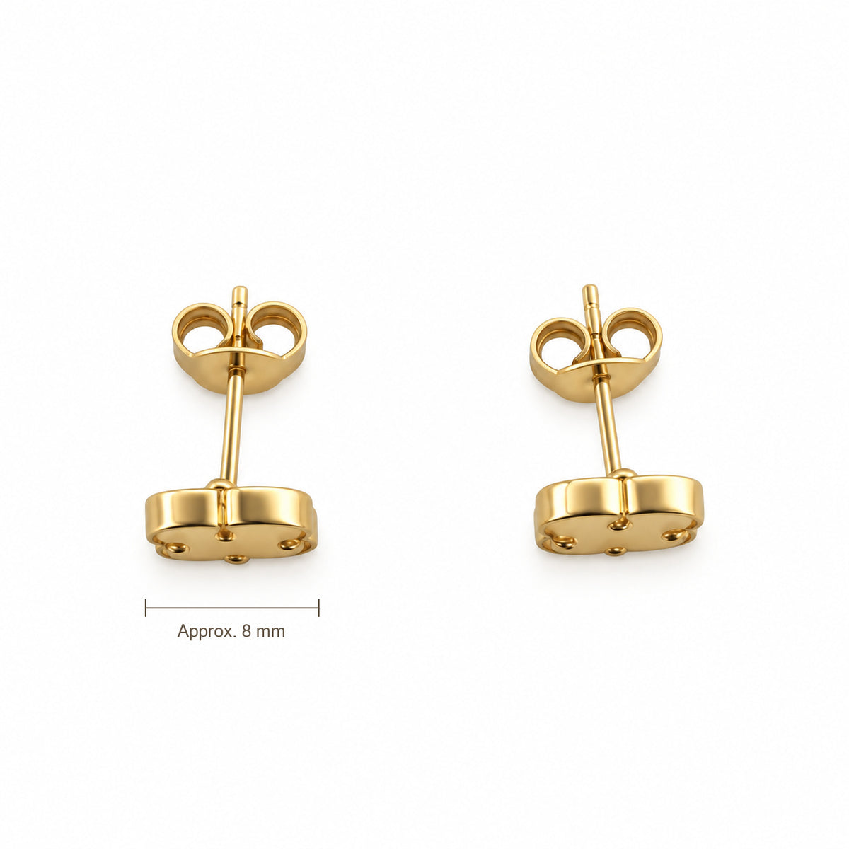 14K Gold Light Clover Stud Earrings — top, approximate size reference