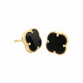 14K Gold Black Clover Stud Earrings — front
