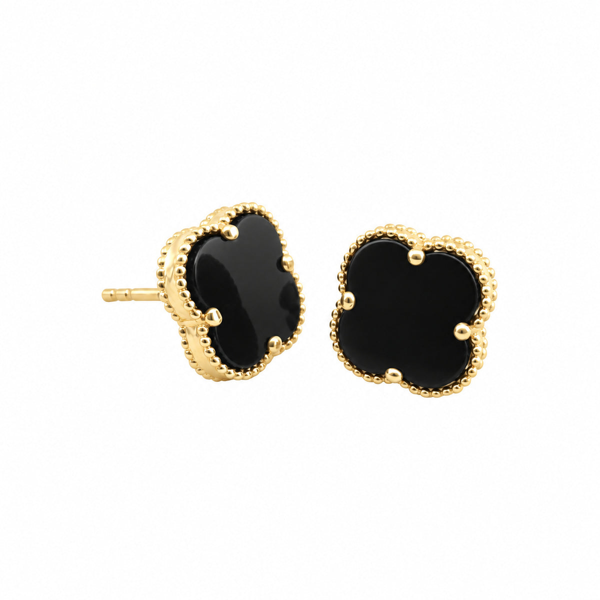 14K Gold Black Clover Stud Earrings — front