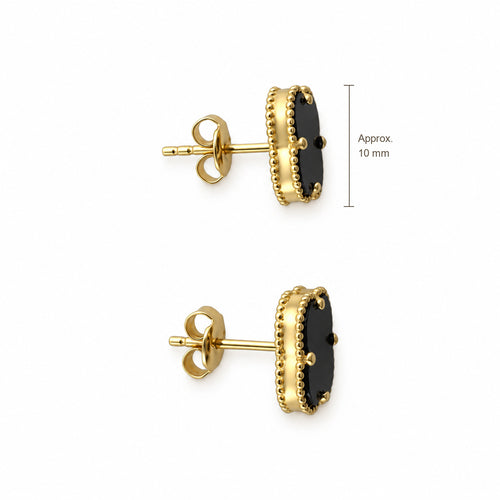 14K Gold Black Clover Stud Earrings — top, approximate size reference