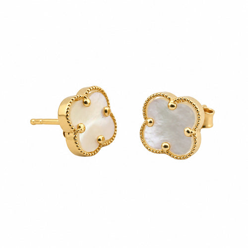 14K Gold Rounded Light Clover Stud Earrings — front