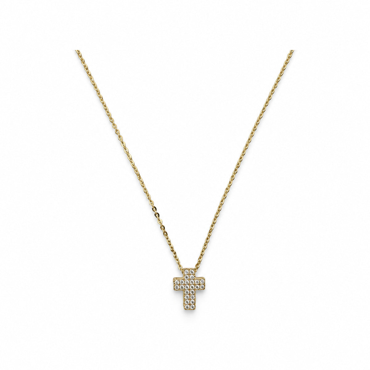 14K Gold CZ Cross Necklace — overall
