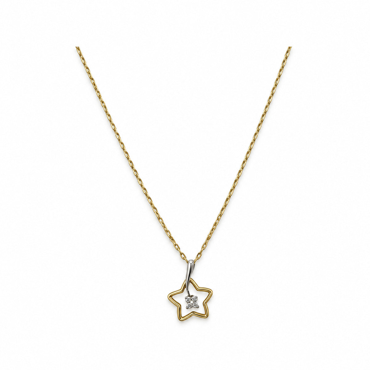 14K Gold Open Star CZ Necklace — overall