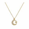 14K Gold Crescent Moon and Star CZ Necklace — overall