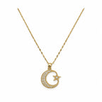 14K Gold Crescent Moon and Star CZ Necklace — overall