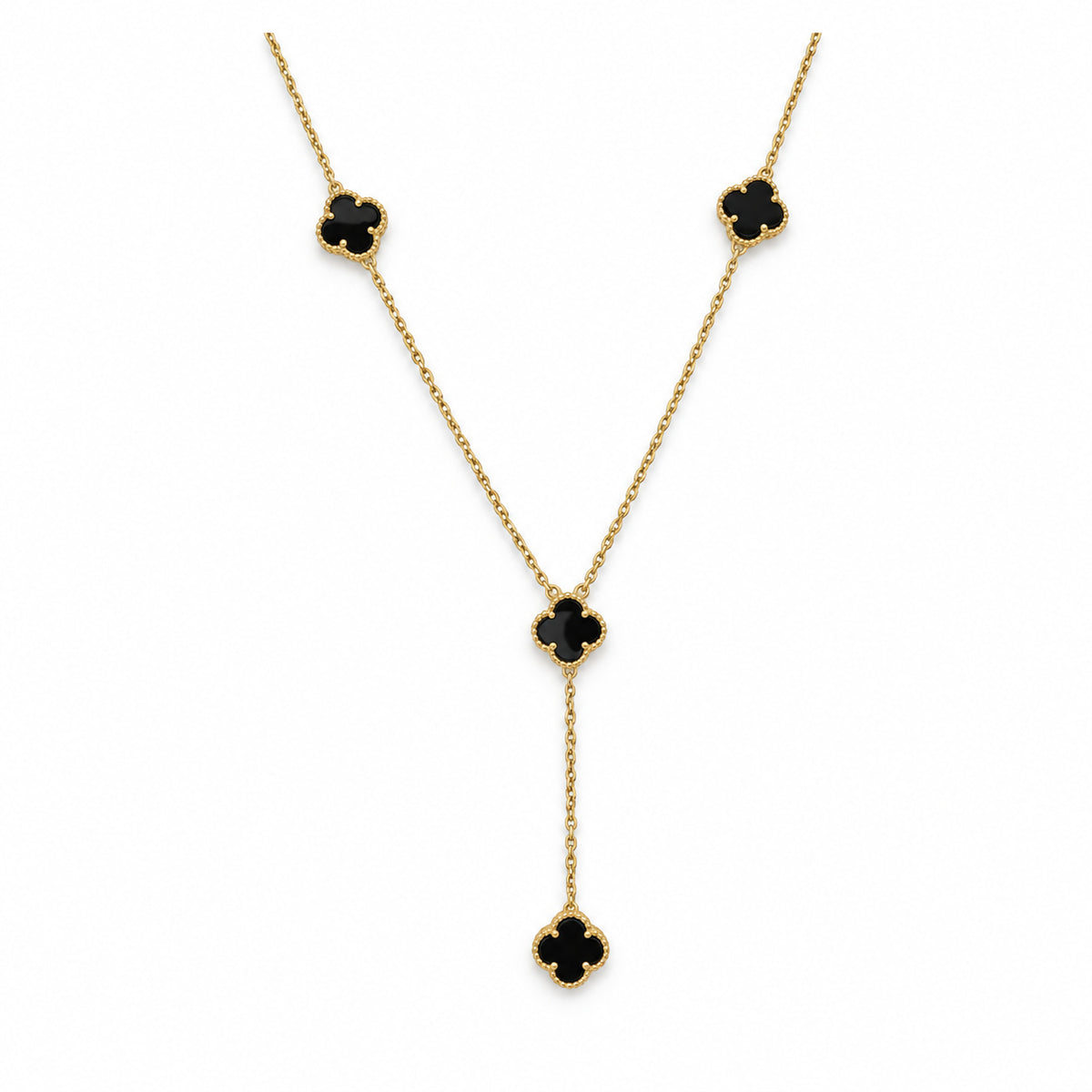 14K Gold Black Clover Y Necklace — overall