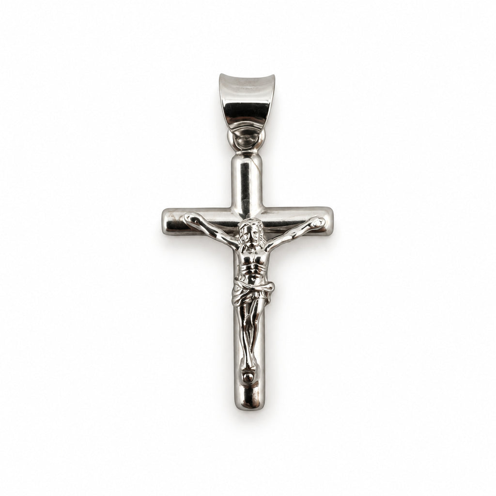 14K Gold Polished Crucifix Pendant, front view