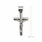 14K Gold Polished Crucifix Pendant, front view with approximate 24 mm total length including bail