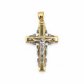 14K Gold Ornate Two-Tone Crucifix Pendant, front view