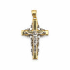 14K Gold Ornate Two-Tone Crucifix Pendant, front view