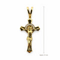 14K Gold Halo Crucifix CZ Pendant, front view with approximate 51 mm total length including bail
