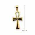 14K Gold Ankh Pendant, front view with approximate 47 mm total length including bail