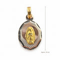 14K Gold Oval Our Lady of Guadalupe Medallion Pendant, front view with approximate 24 mm total length including bail