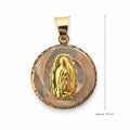 14K Gold Faceted Round Our Lady of Guadalupe Pendant, front view with approximate 25 mm total length including bail