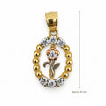 14K Gold Oval Rose CZ Pendant, front view with approximate 28 mm total length including bail